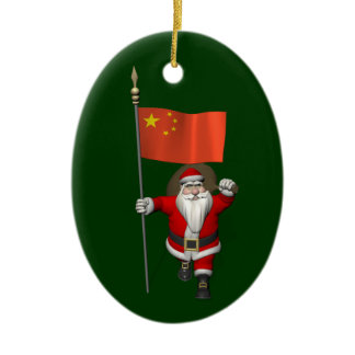Santa Claus With Flag Of China Ceramic Ornament