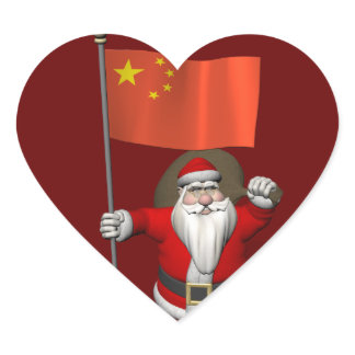 Santa Claus With Flag Of China Heart Sticker