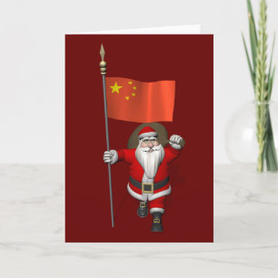 Santa Claus With Flag Of China Holiday Card