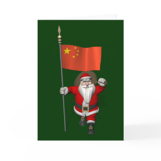 Santa Claus With Flag Of China Holiday Card