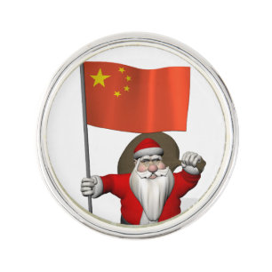 Santa Claus With Flag Of China Lapel Pin