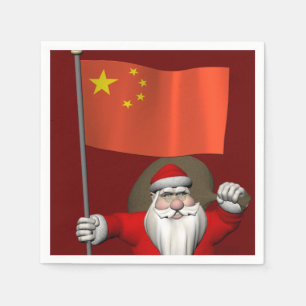 Santa Claus With Flag Of China Napkins