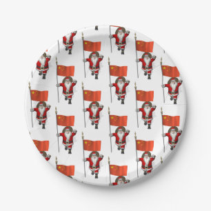 Santa Claus With Flag Of China Paper Plates