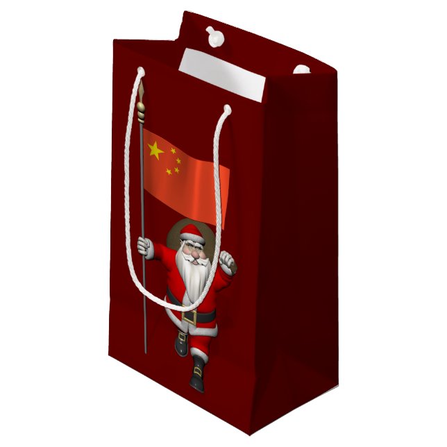 Santa Claus With Flag Of China Small Gift Bag (Front Angled)