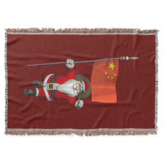 Santa Claus With Flag Of China Throw Blanket