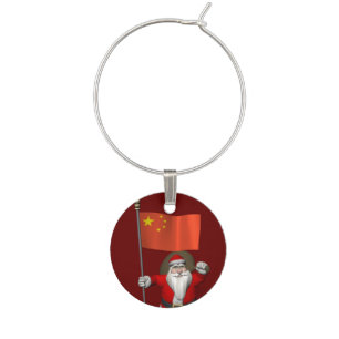 Santa Claus With Flag Of China Wine Charm