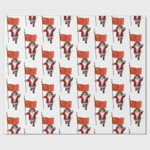 Santa Claus With Flag Of China Wrapping Paper