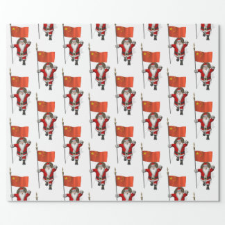 Santa Claus With Flag Of China Wrapping Paper