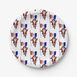 Santa Claus With Flag Of Cleveland Paper Plates