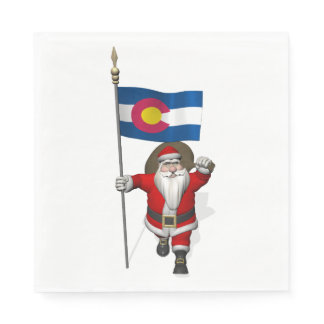 Santa Claus With Flag Of Colorado Napkins