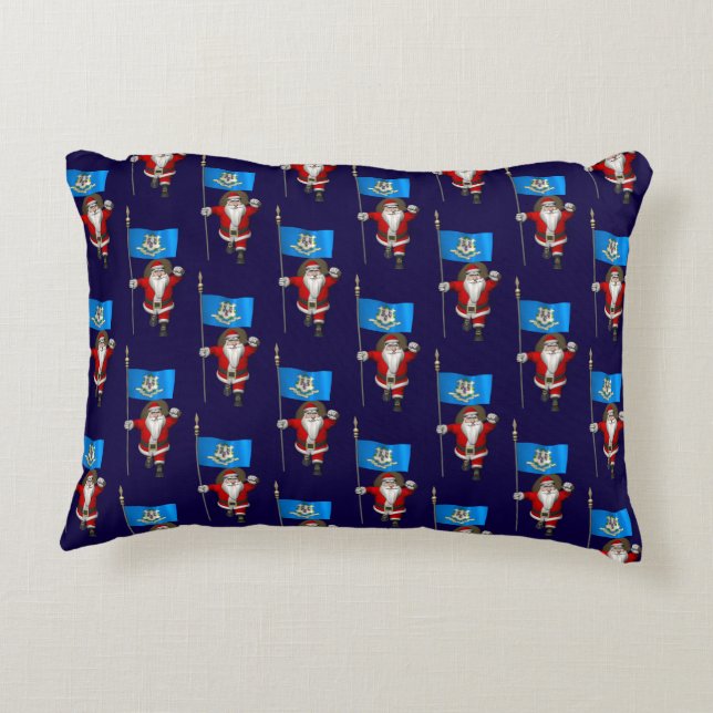 Santa Claus With Flag Of Connecticut Accent Pillow (Back)