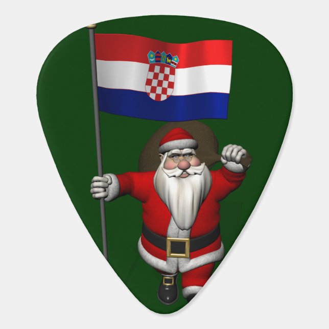 Santa Claus With Flag Of Croatia Guitar Pick (Back)
