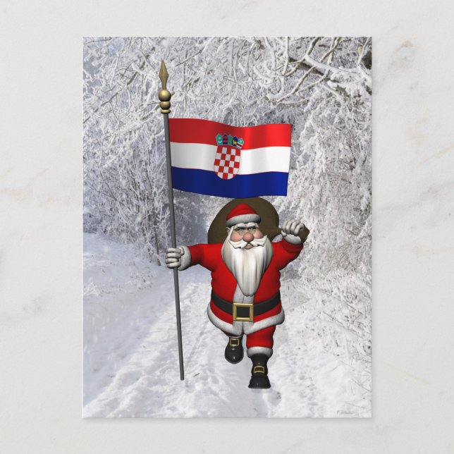 Santa Claus With Flag Of Croatia Postcard (Front)