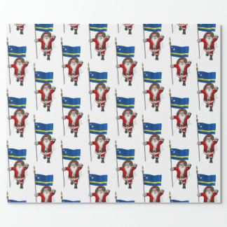Santa Claus With Flag Of Curacao Wrapping Paper