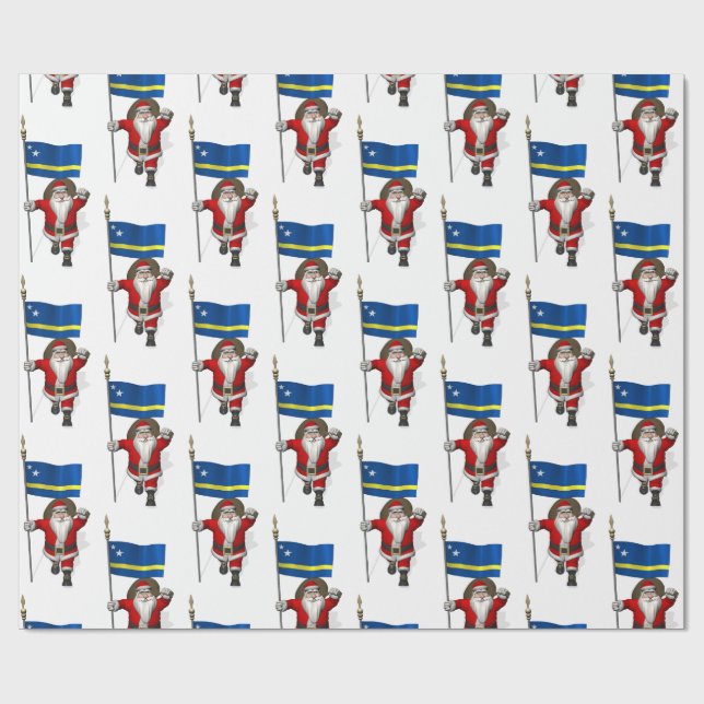 Santa Claus With Flag Of Curacao Wrapping Paper (Flat)