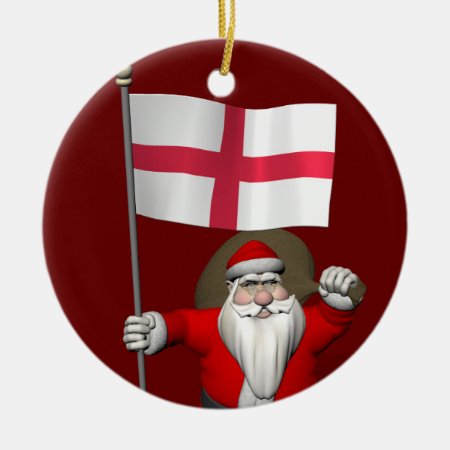 Santa Claus With Flag Of England Ceramic Ornament