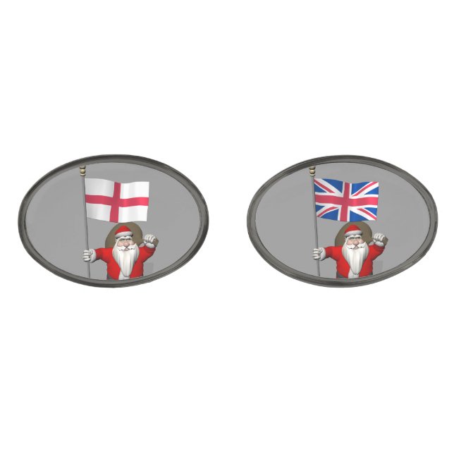 Santa Claus With Flag Of England Cufflinks (Front)