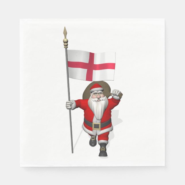 Santa Claus With Flag Of England Paper Napkins (Front)