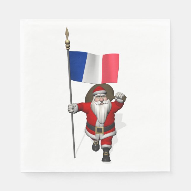 Santa Claus With Flag Of France Paper Napkins (Front)