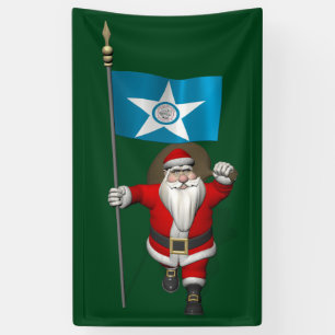 Santa Claus With Flag Of Houston Texas Banner
