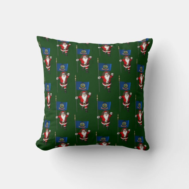 Santa Claus With Flag Of  Idaho Throw Pillow (Front)