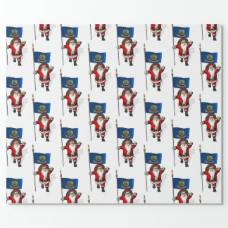 Santa Claus With Flag Of  Idaho Wrapping Paper