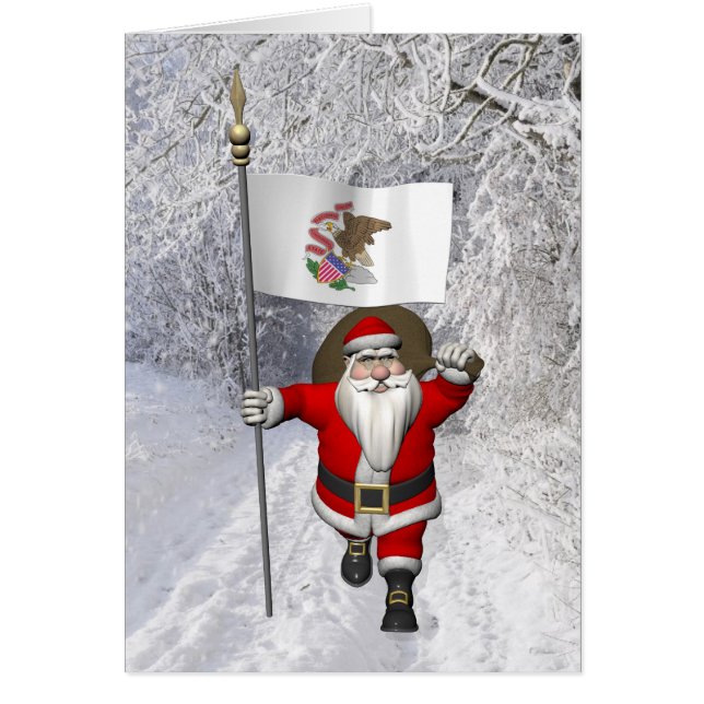 Santa Claus With Flag Of Illinois Cards (Front)