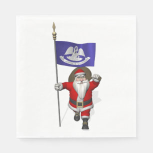 Santa Claus With Flag Of  Louisiana Napkins