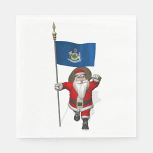 Santa Claus With Flag Of Maine Napkins