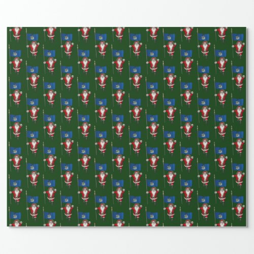 Santa Claus With Flag Of Maine Wrapping Paper