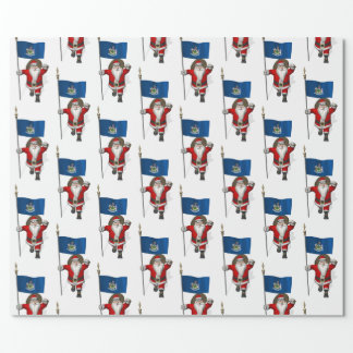 Santa Claus With Flag Of Maine Wrapping Paper