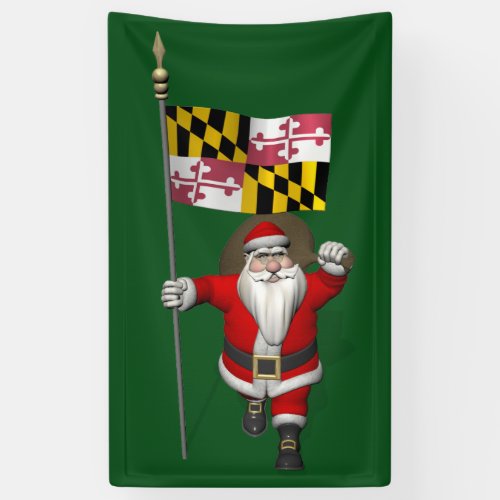 Santa Claus With Flag Of Maryland Banner