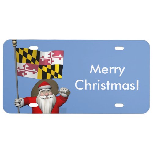 Santa Claus With Flag Of Maryland License Plate