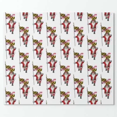 Santa Claus With Flag Of Maryland Wrapping Paper