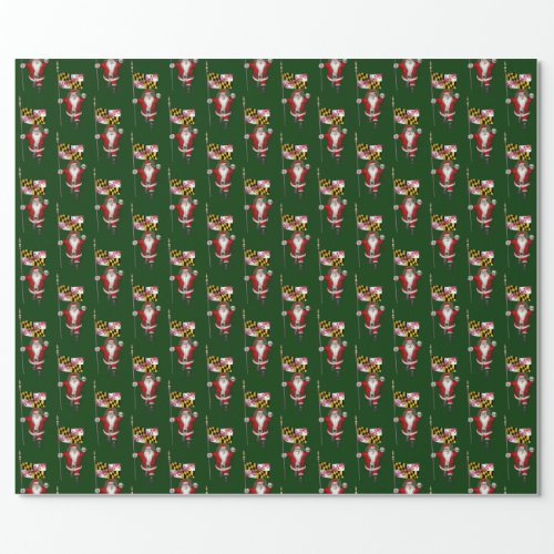 Santa Claus With Flag Of Maryland Wrapping Paper