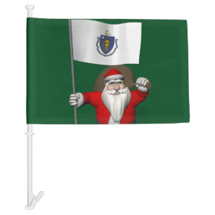Santa Claus With Flag Of Massachusetts