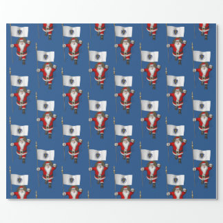 Santa Claus With Flag Of Massachusetts Wrapping Paper