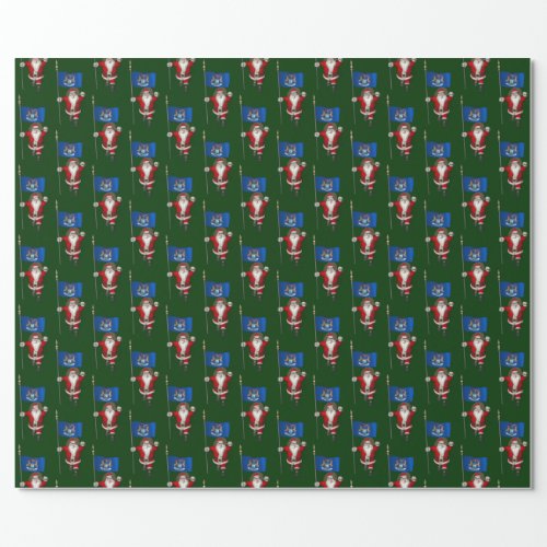 Santa Claus With Flag Of Michigan Wrapping Paper