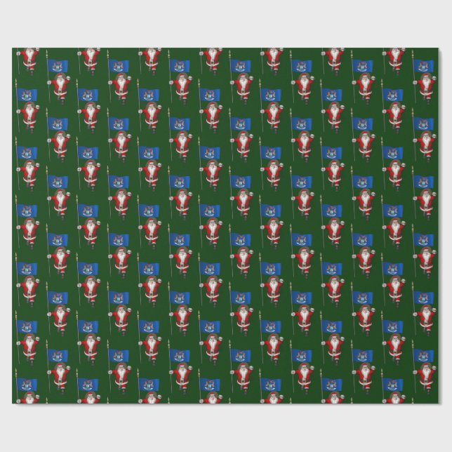 Santa Claus With Flag Of Michigan Wrapping Paper (Flat)