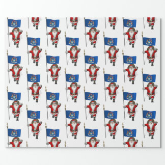 Santa Claus With Flag Of Michigan Wrapping Paper