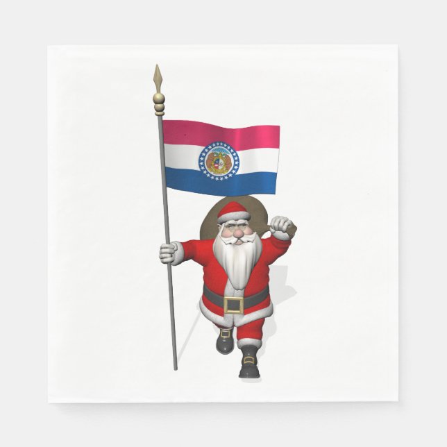 Santa Claus With Flag Of Missouri Paper Napkins (Front)
