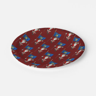 Santa Claus With Flag Of Montana Paper Plates