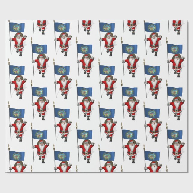 Santa Claus With Flag Of Nebraska Wrapping Paper (Flat)