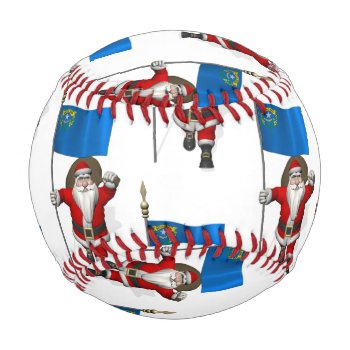 Santa Claus With Flag Of Nevada Baseball by santa_claus_usa at Zazzle