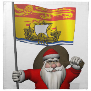 Santa Claus With Flag Of New Brunswick CDN Cloth Napkin