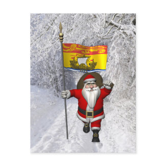 Santa Claus With Flag Of New Brunswick CDN Holiday Postcard