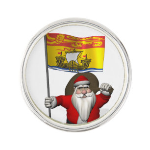 Santa Claus With Flag Of New Brunswick CDN Lapel Pin