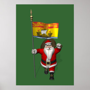 Santa Claus With Flag Of New Brunswick CDN Poster