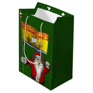 Santa Claus With Flag Of New Brunswick Medium Gift Bag