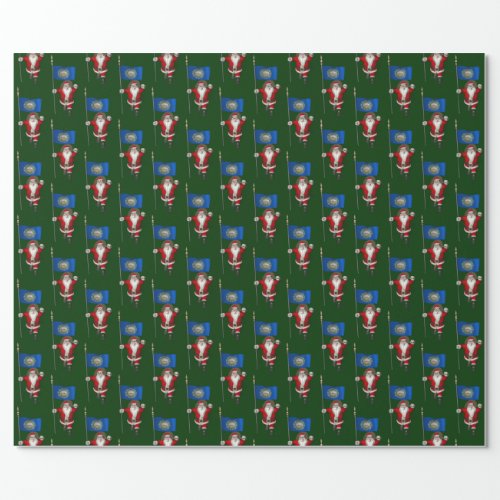 Santa Claus With Flag Of New Hampshire Wrapping Paper